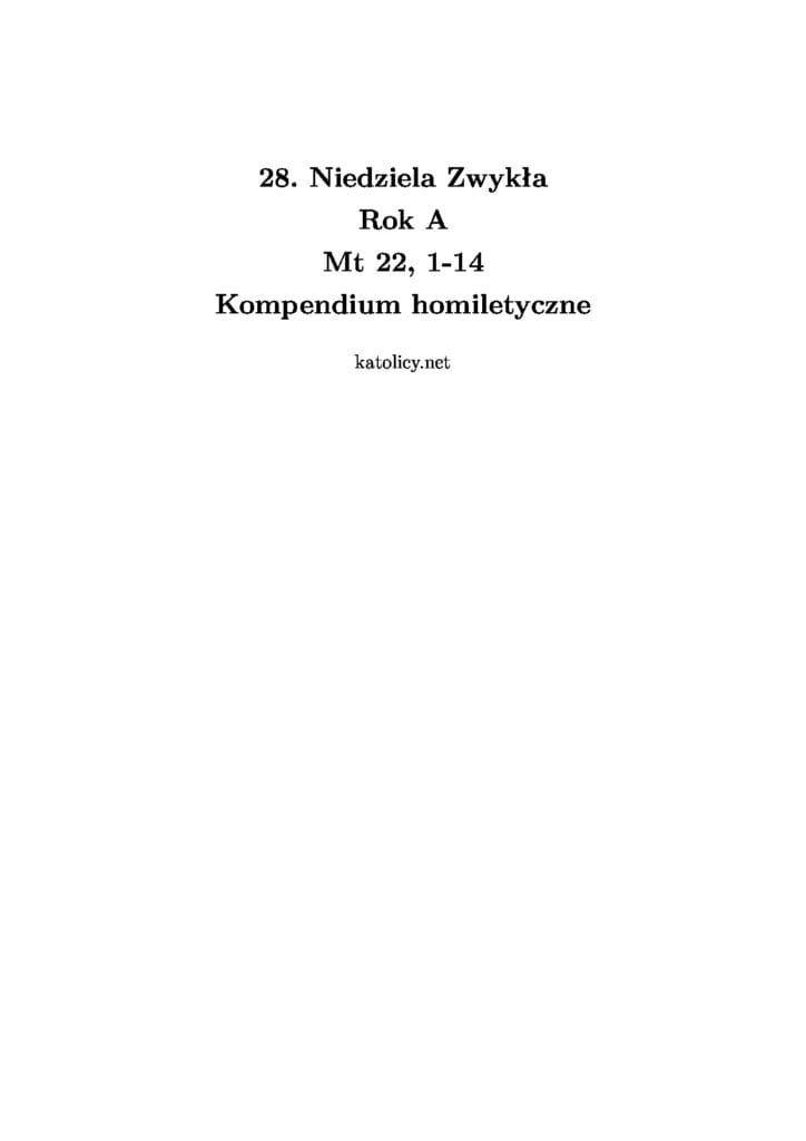 28. Niedziela Zwykła rok A – Przypowieść o uczcie królewskiej (Mt 22, 1-14) – Gotowe Homilie i Materiały [ebook PDF do pobrania]